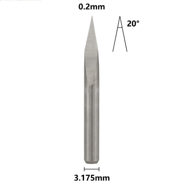 Fresa Piramidal Para Gravação 1/8'' (3,175 mm) com Ponta 20° de 0,2 mm