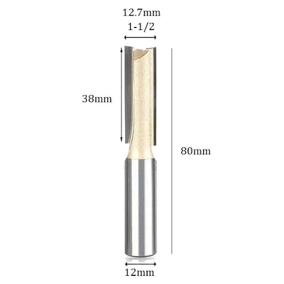 Fresa de Topo Paralela 1/2 x 12,0 mm (12,7 x 12,0 mm) 2 Facas e Aresta 38mm HSS/Metal Duro