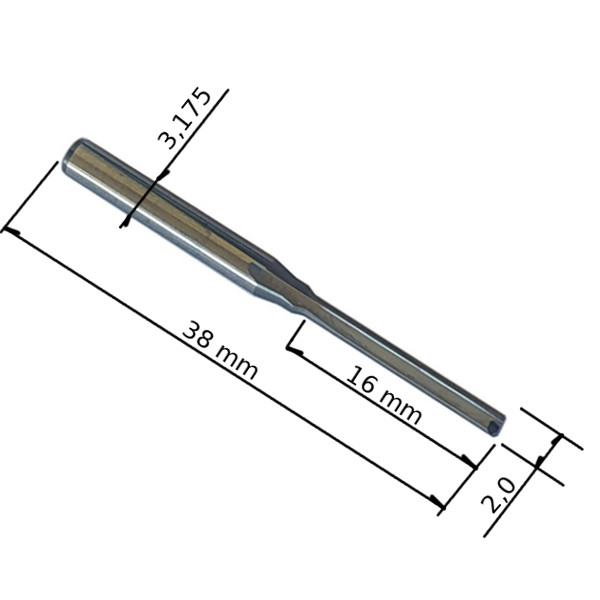 Fresa de Topo Paralela 1/8 x 2,0 mm (3,175 x 2,0 mm) 2 Facas Aresta 17 mm Metal Duro